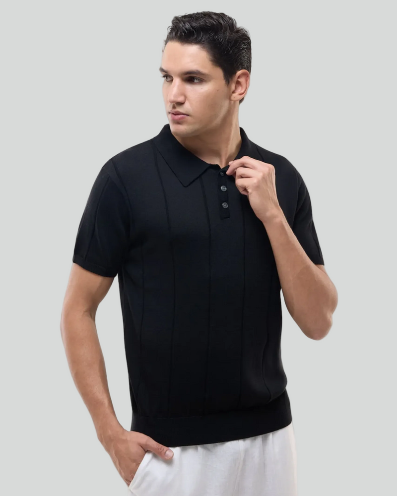 TEXTURED KNIT SHORT SLEEVE POLO SHIRT