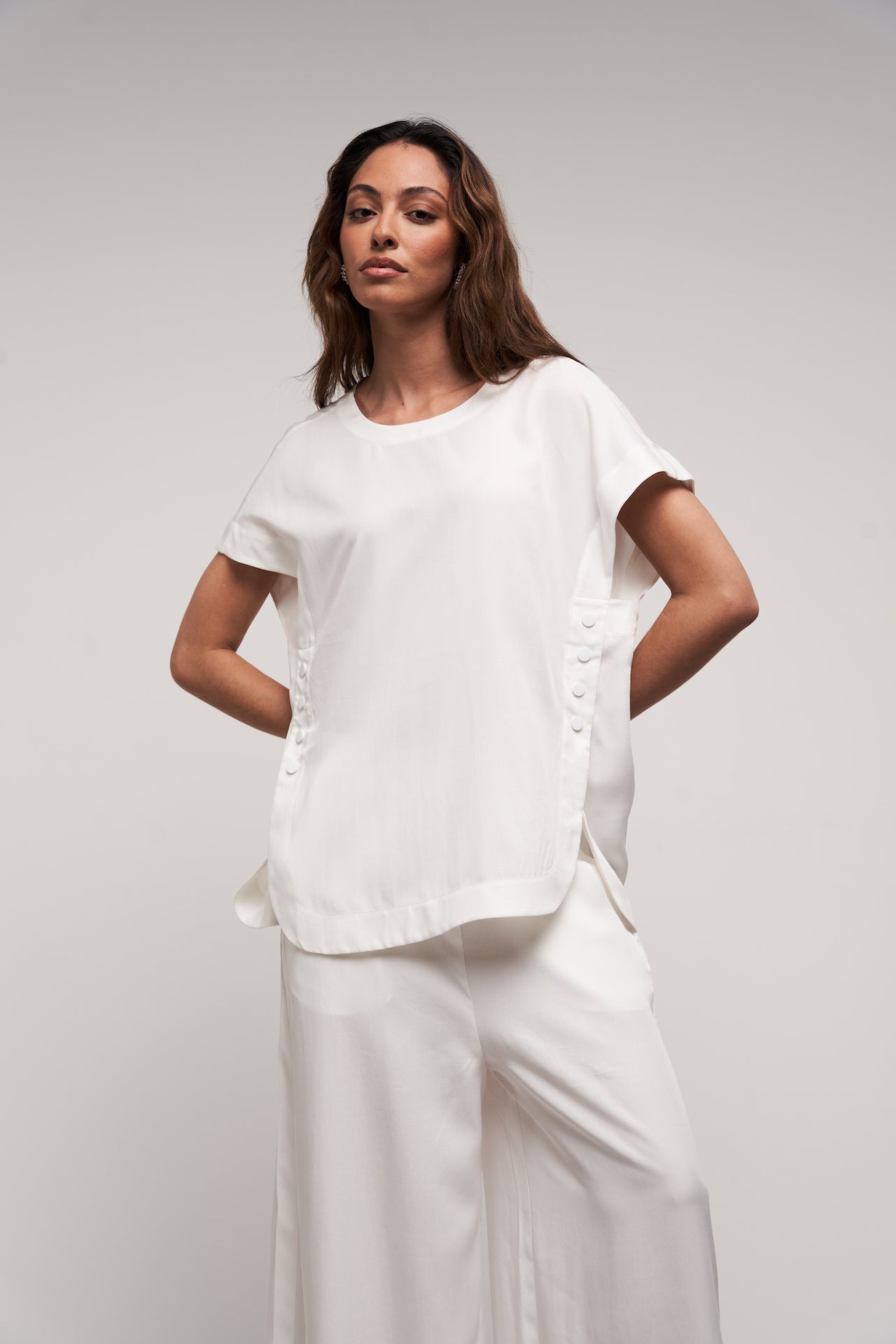 Oversized Blouse & Pull On Pants Co-ord Set - White