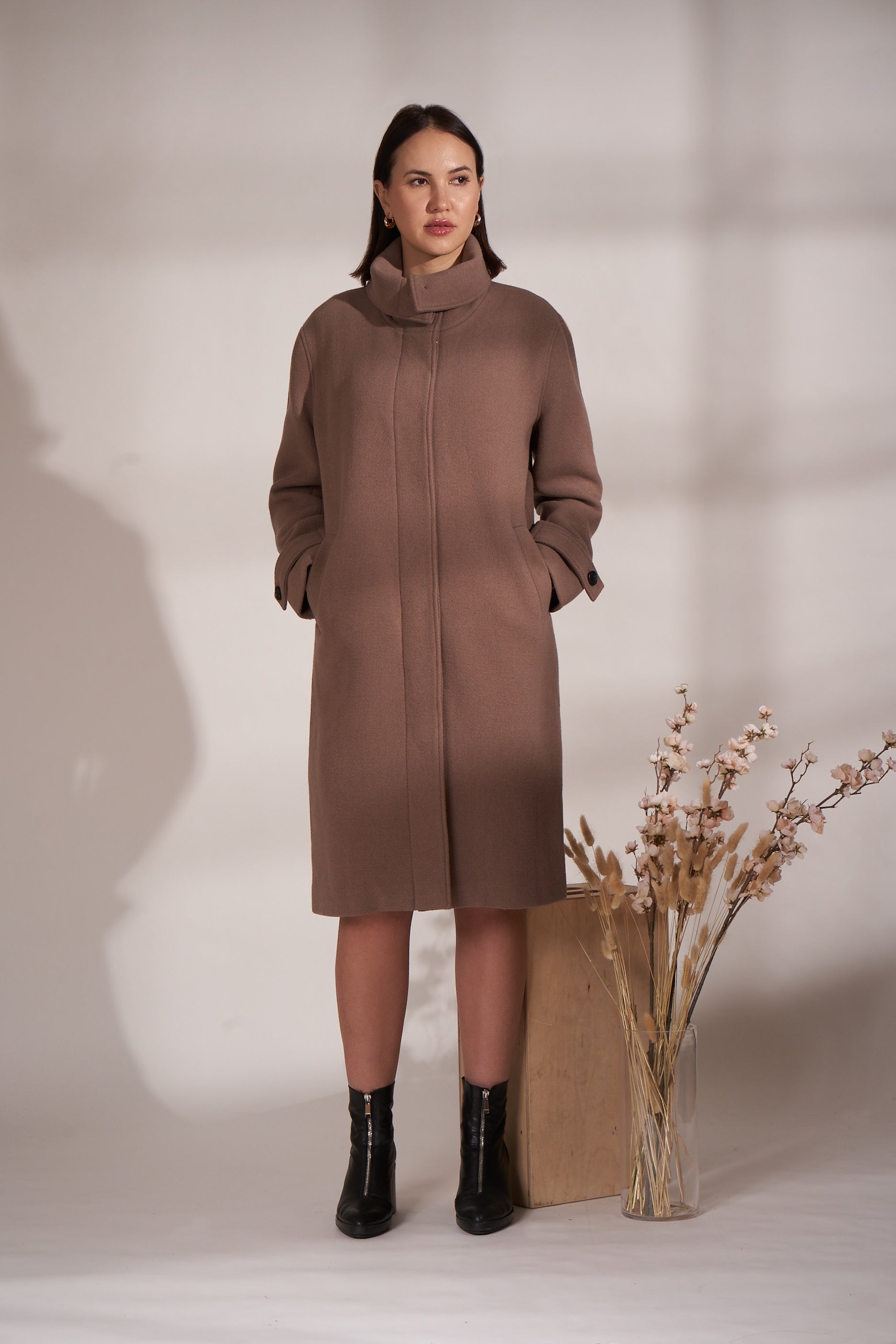 TAUPE,coats for fall, long winter coat womens, sustainable winter coat, stylish winter coat, fall coat